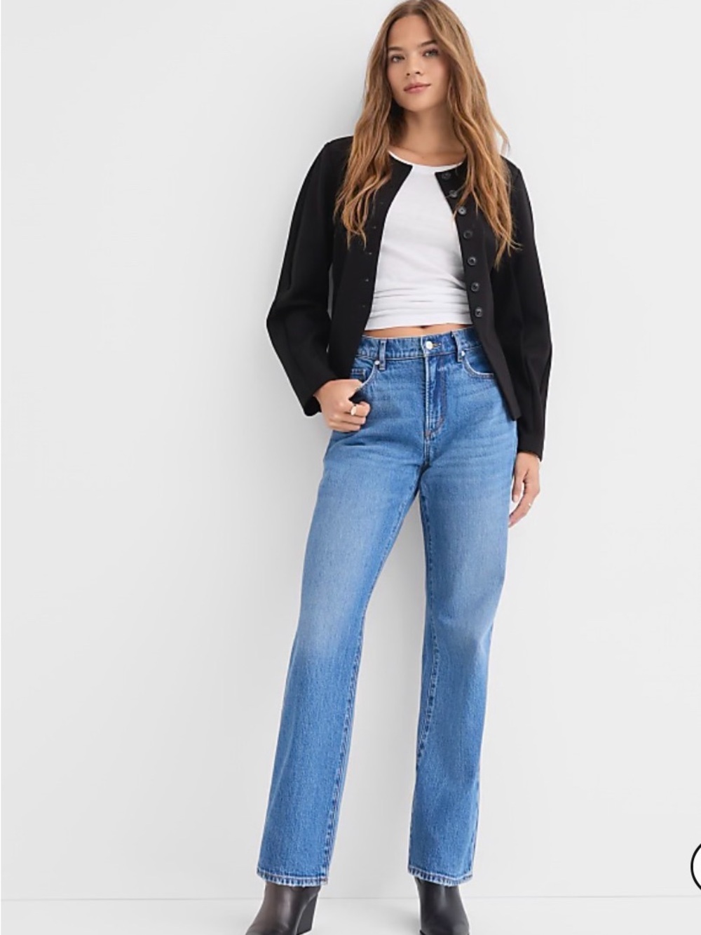 Loft Rivete Mid-Rise Relaxed Straight Leg Jeans - Vintage Mid Wash